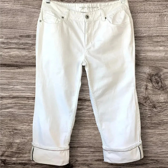 Liz Claiborne Jeans Boyfriend Fit Straight Crop Cuffed Size 10 White Mid Rise - Picture 1 of 16